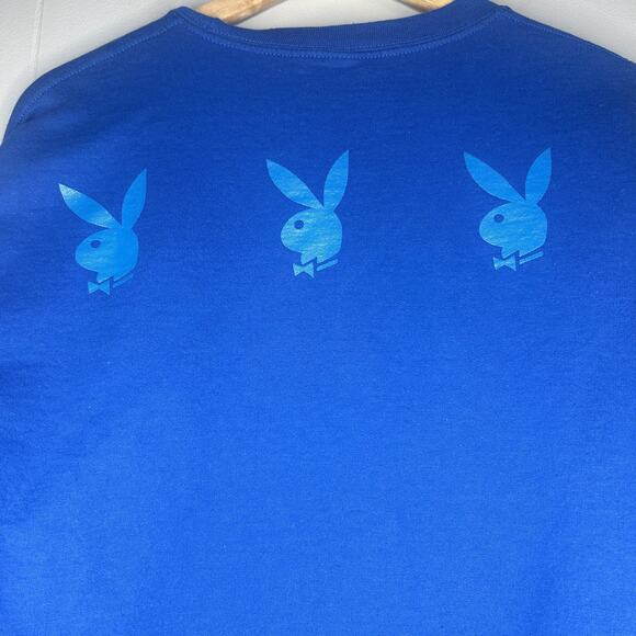 Playboy Blue Crew Neck Sweatshirt Front And Back Bunny Head Logo Size Small - Picture 4 of 8